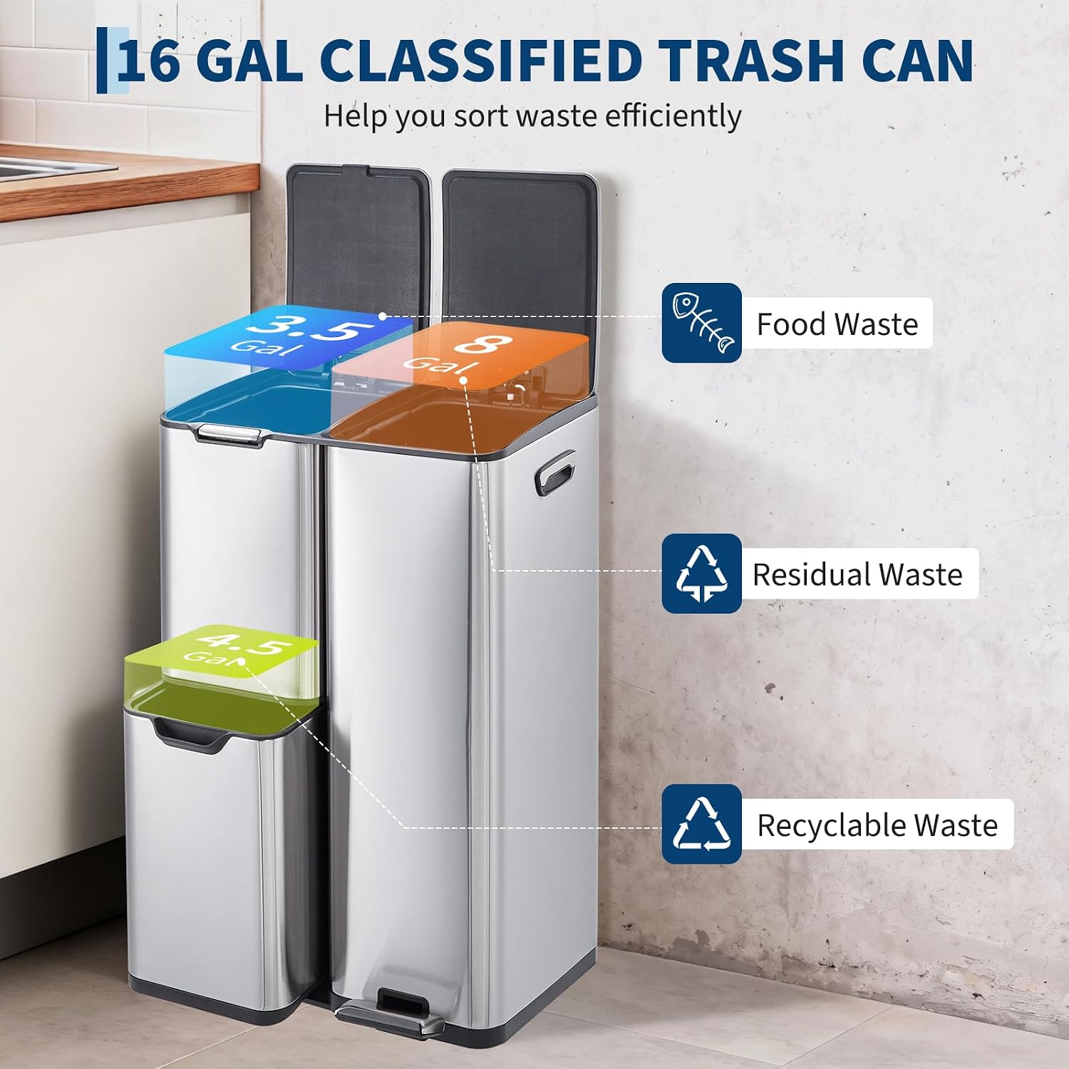 Trash Can Stainless Steel Kitc - đánh giá và giá Office Furniture Recycling